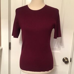 GARFIELD & MARX TOP DARK RED RIBBED KNIT TEE SHORT SLEEVE Size MEDIUM